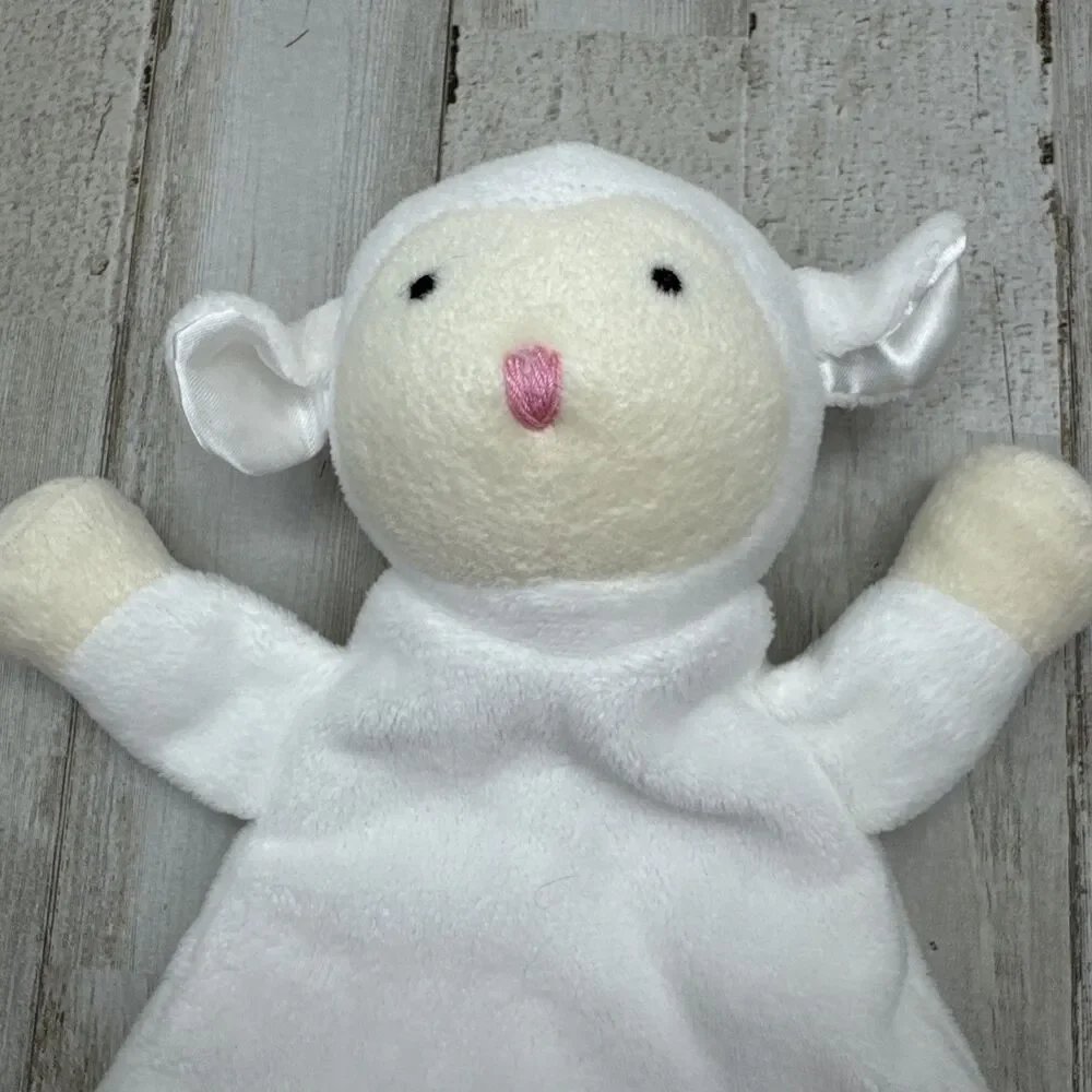 WubbaNub Lamb Secuity Lovey Blankey Rattle Plush White 14 x 8 Satin Ears